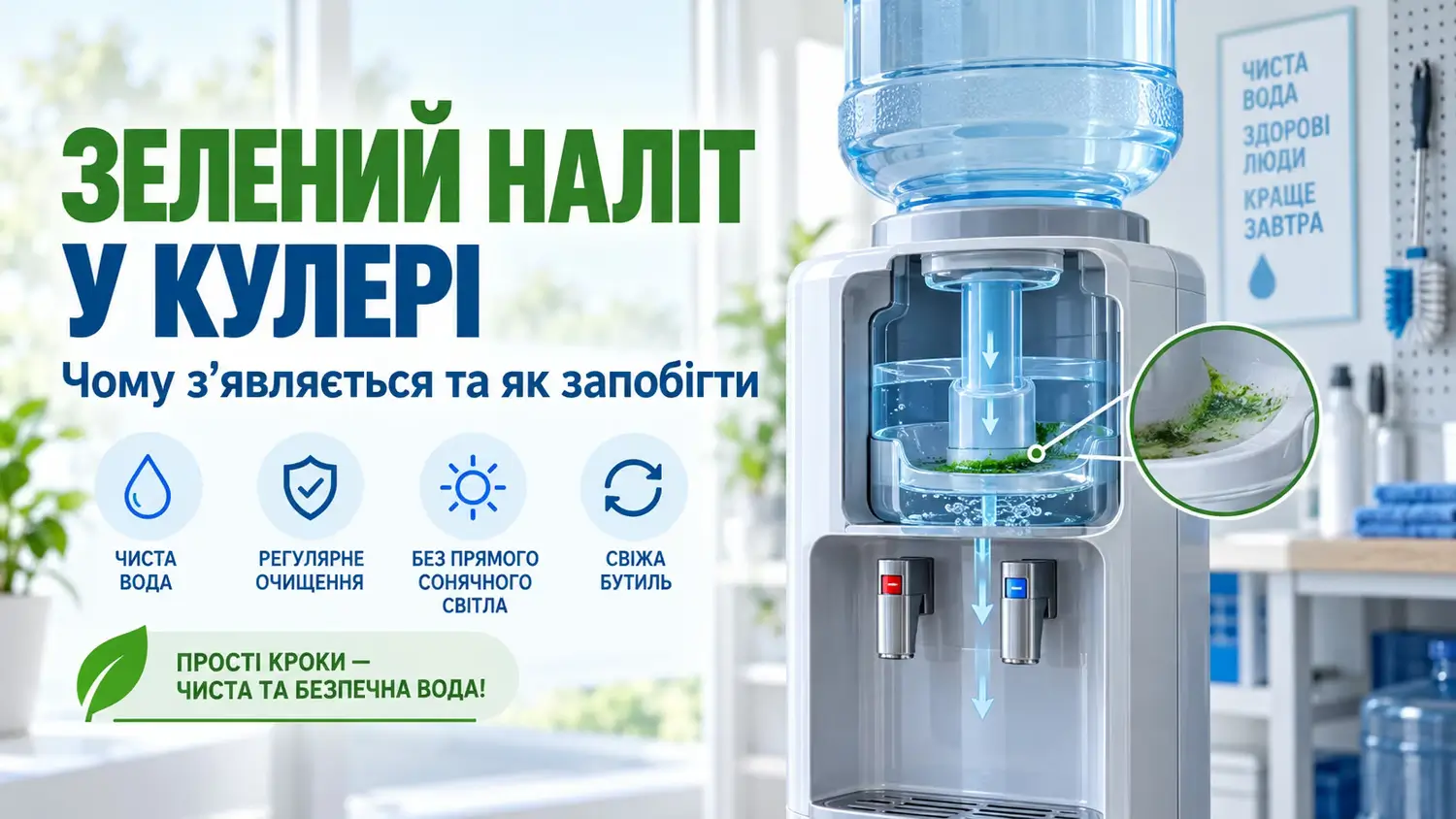 Чому в кулері для води з’являється зелений наліт і як його позбутися