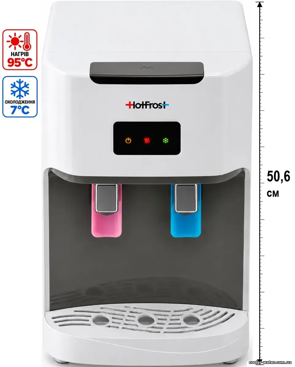 Візуалізація HotFrost D115 Outside: нагрів 95 °C, компресорне охолодження 7 °C, висота 50,6 см