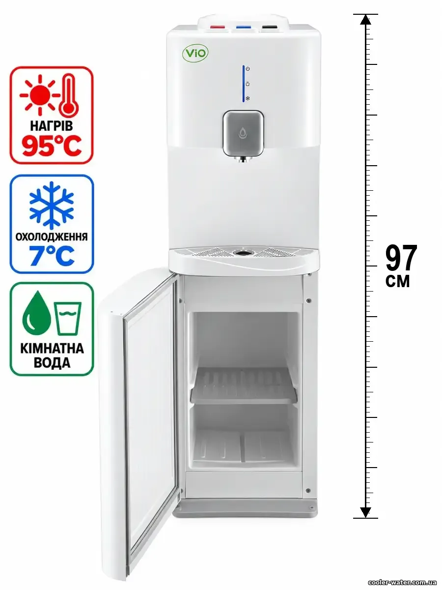 Візуалізація ViO X62-FCC White, нагрів 95 °C, компресорне охолодження 7 °C, кімнатна вода, висота 97 см