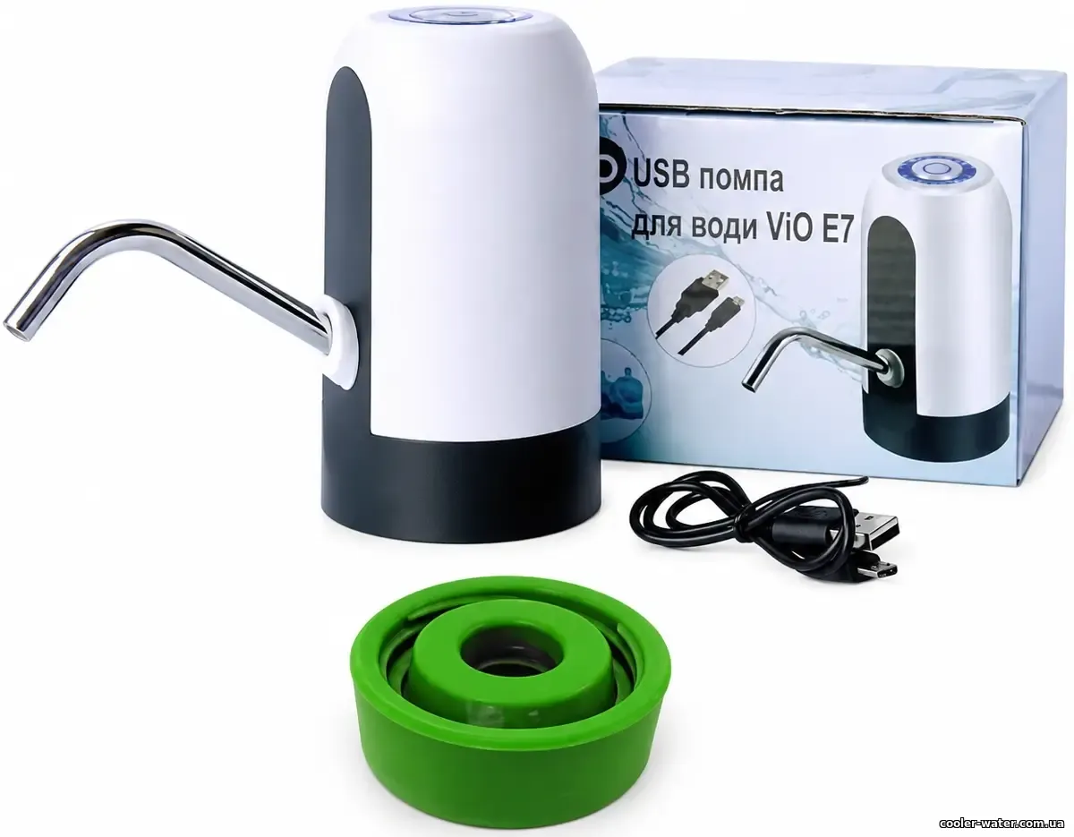 ViO E7 з зеленим перехідником - помпа, коробка та USB-кабель