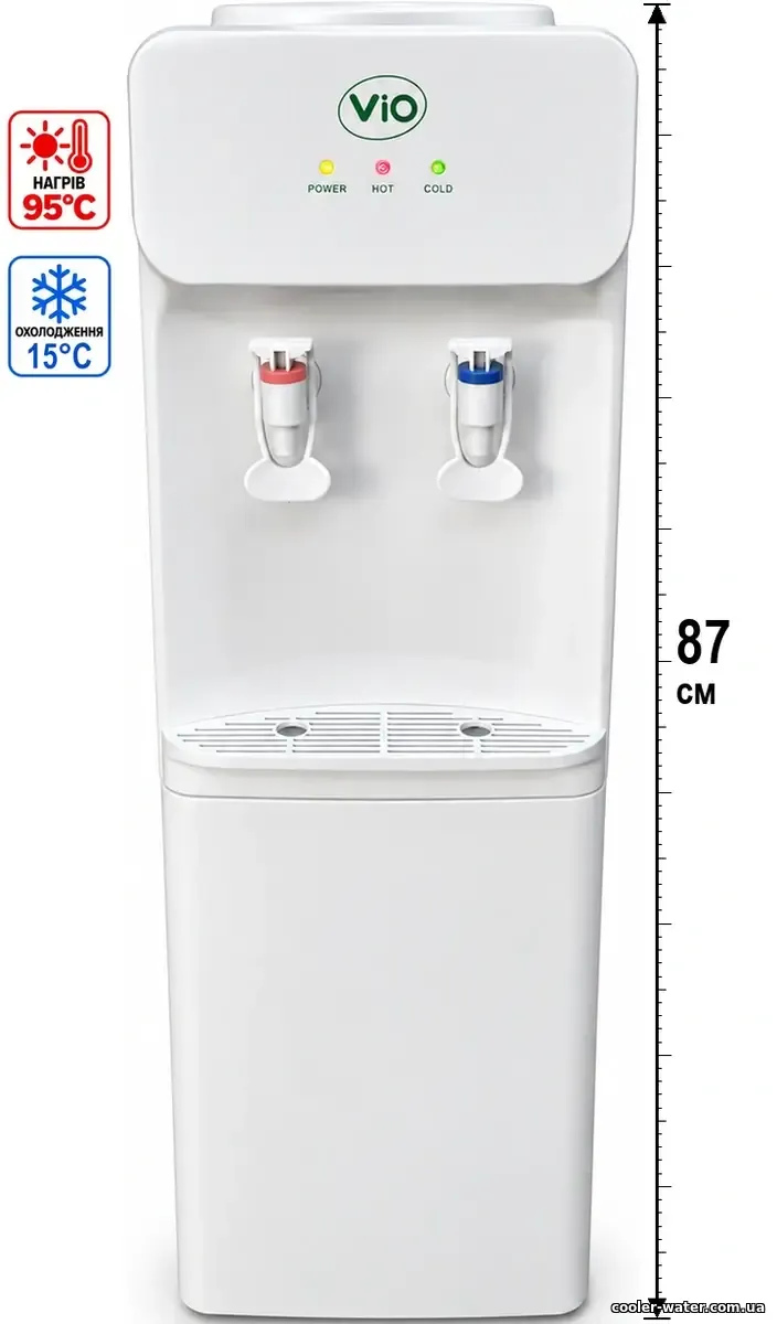 Візуалізація кулера ViO X101-FE White з нагрівом 95 °C, електронним охолодженням 15 °C і висотою 87 см
