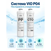 Ілюстрація послідовності фільтрації ViO P04: PP, CTO, RO, T33; кожен картридж продається окремо