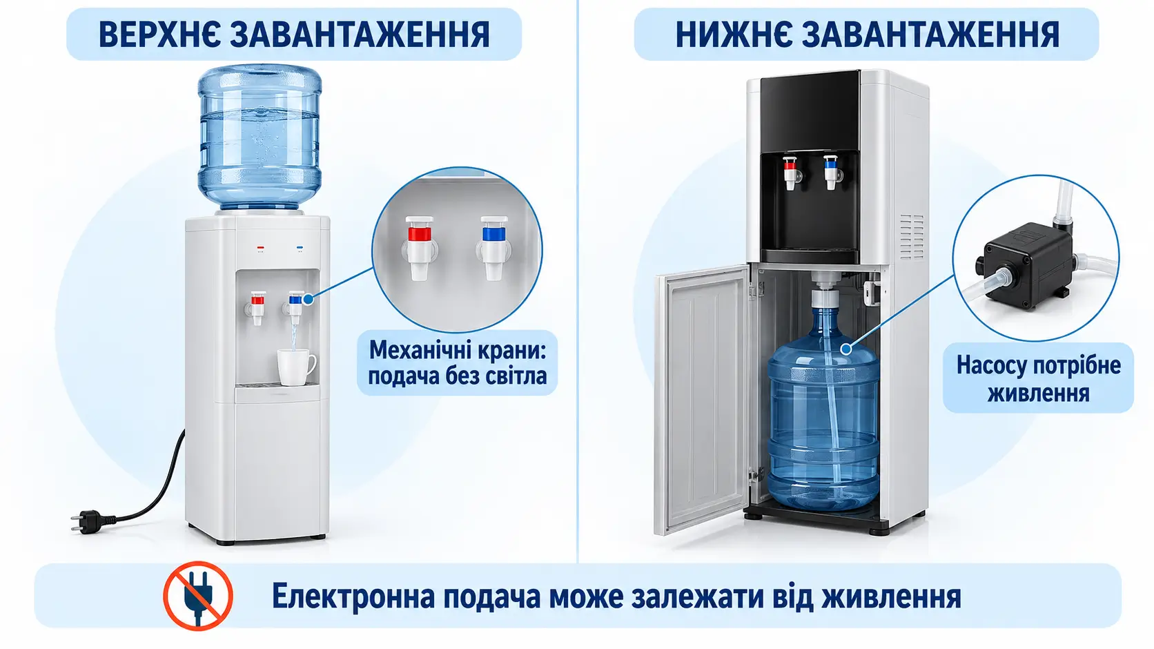Верхнє завантаження з механічними кранами та нижнє завантаження з насосом