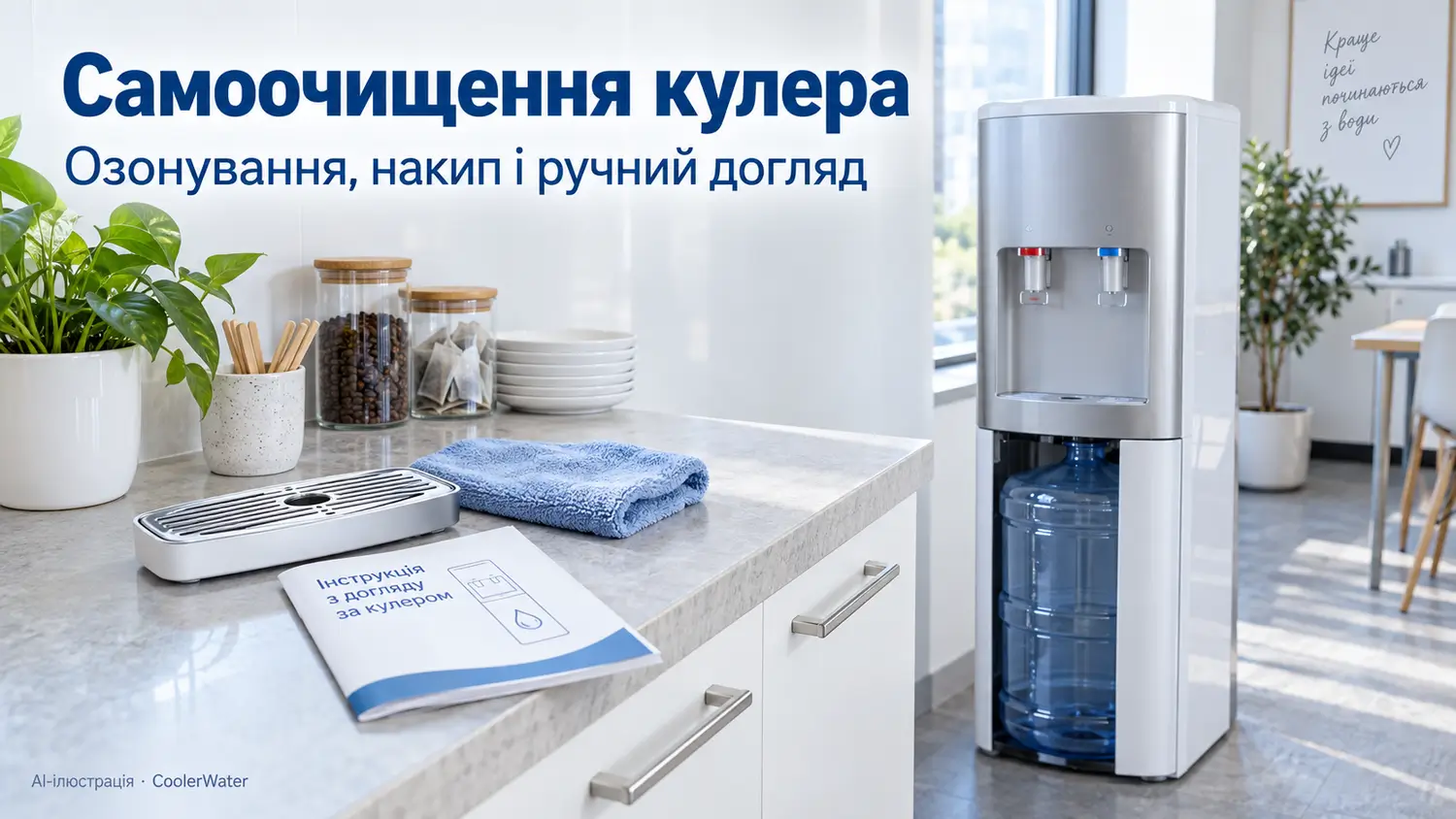 Самоочищення кулера для води та приладдя для ручного догляду — AI-ілюстрація