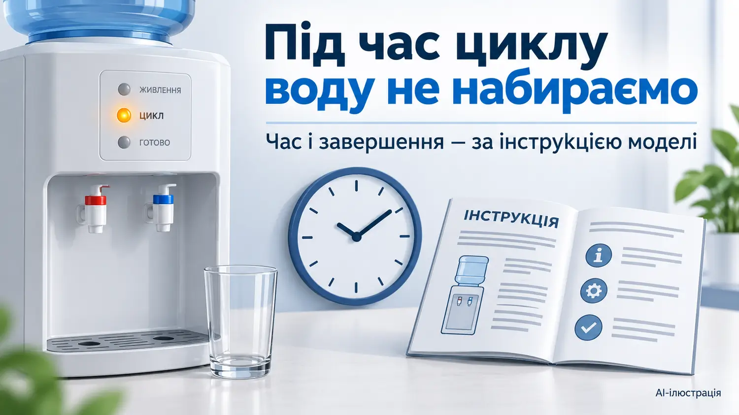 Під час самоочищення кулера воду не набирають до завершення циклу за інструкцією