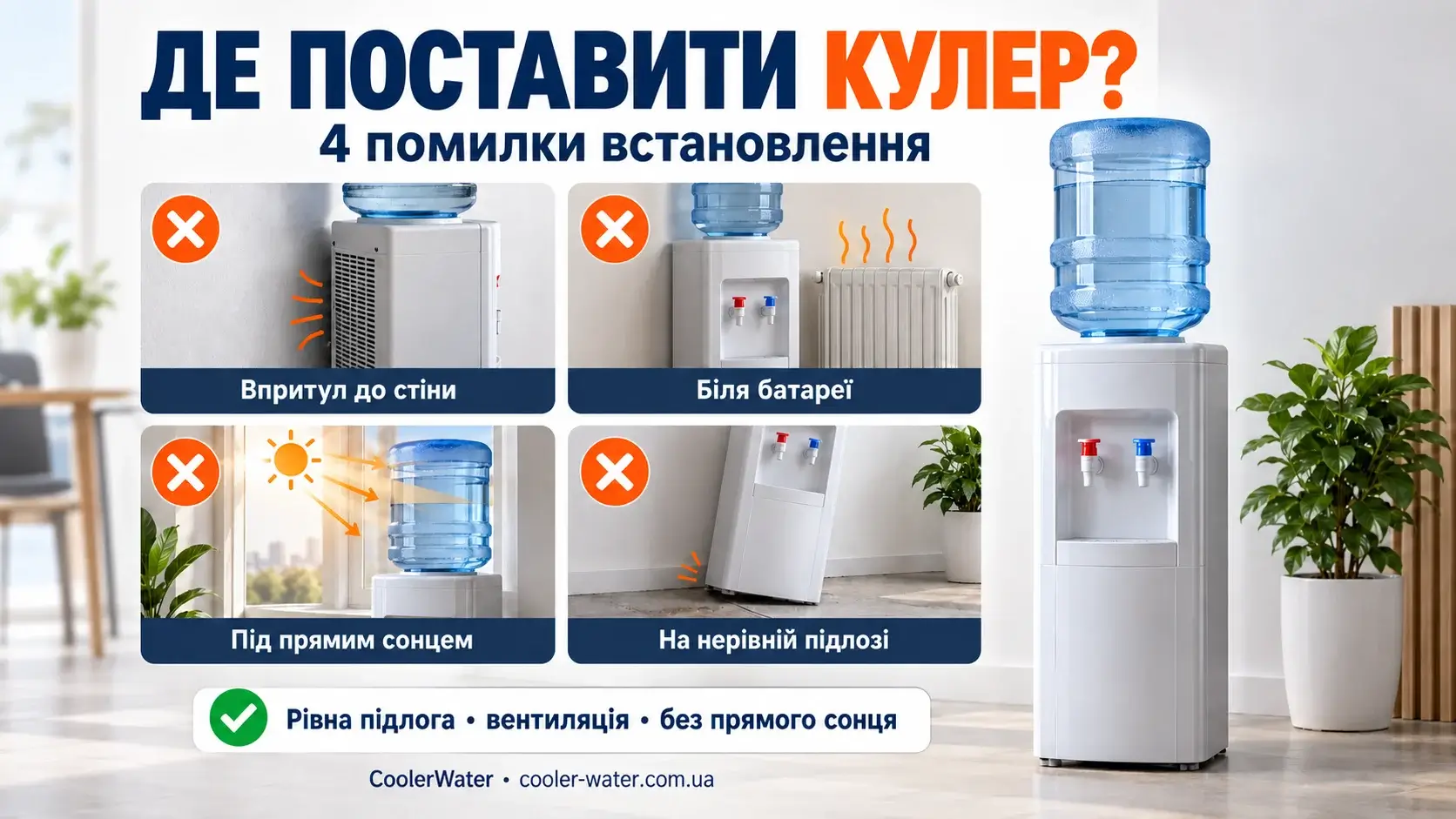 Де поставити кулер: вентиляція, без батареї та прямого сонця, рівна поверхня