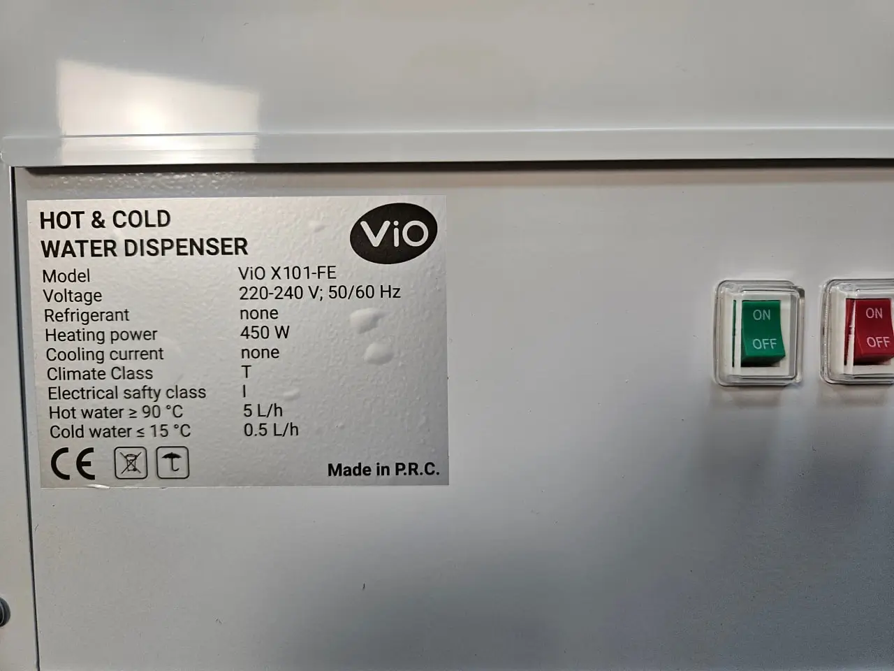 Заводська етикетка ViO X101-FE та перемикачі