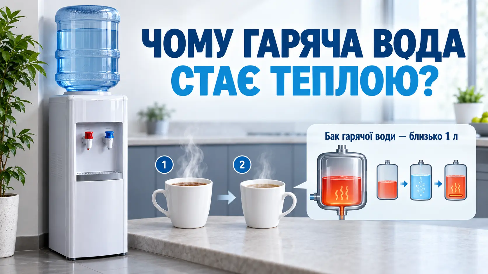 Чому гаряча вода з кулера стає теплою після кількох чашок: бак близько 1 л