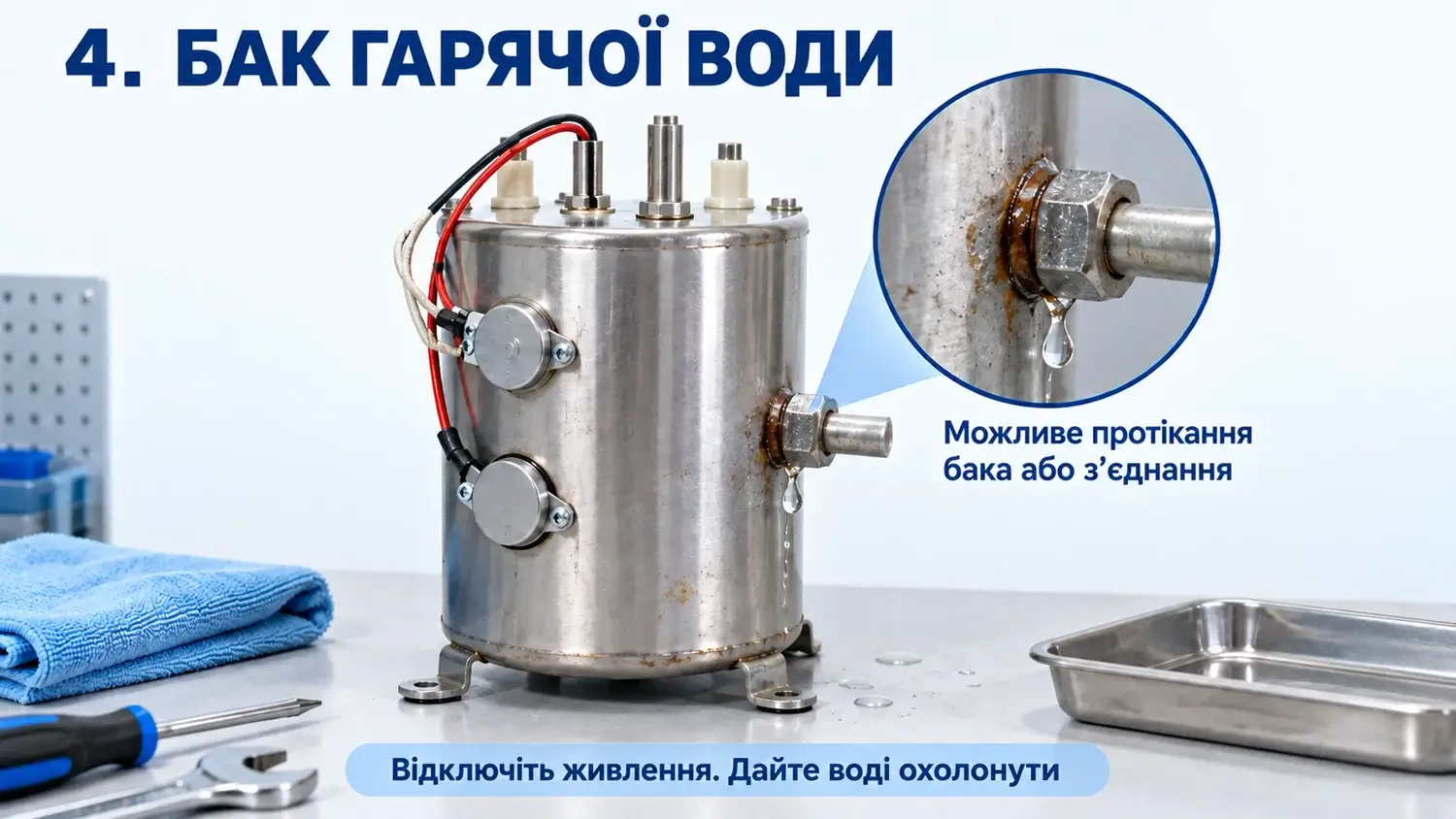 Металевий бак гарячої води кулера: можливе протікання